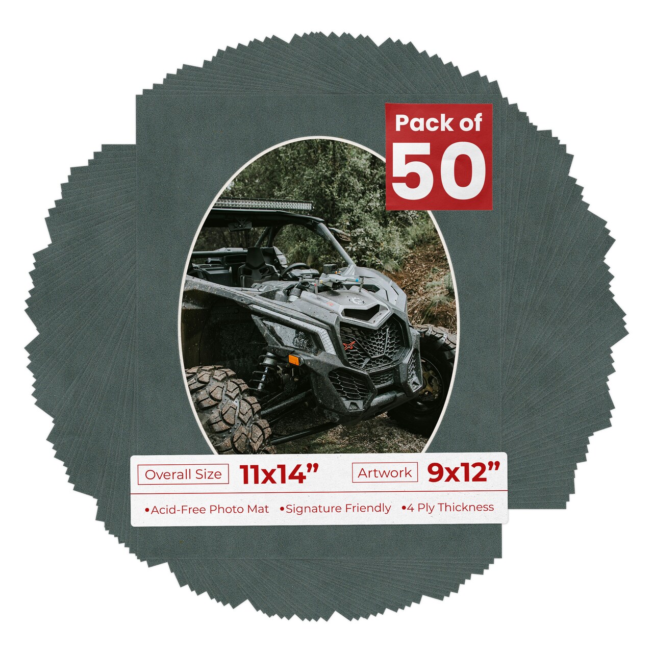 Dark Grey Suede Mat Board for 11x14 Frames - Oval Opening for 9x12 Photos